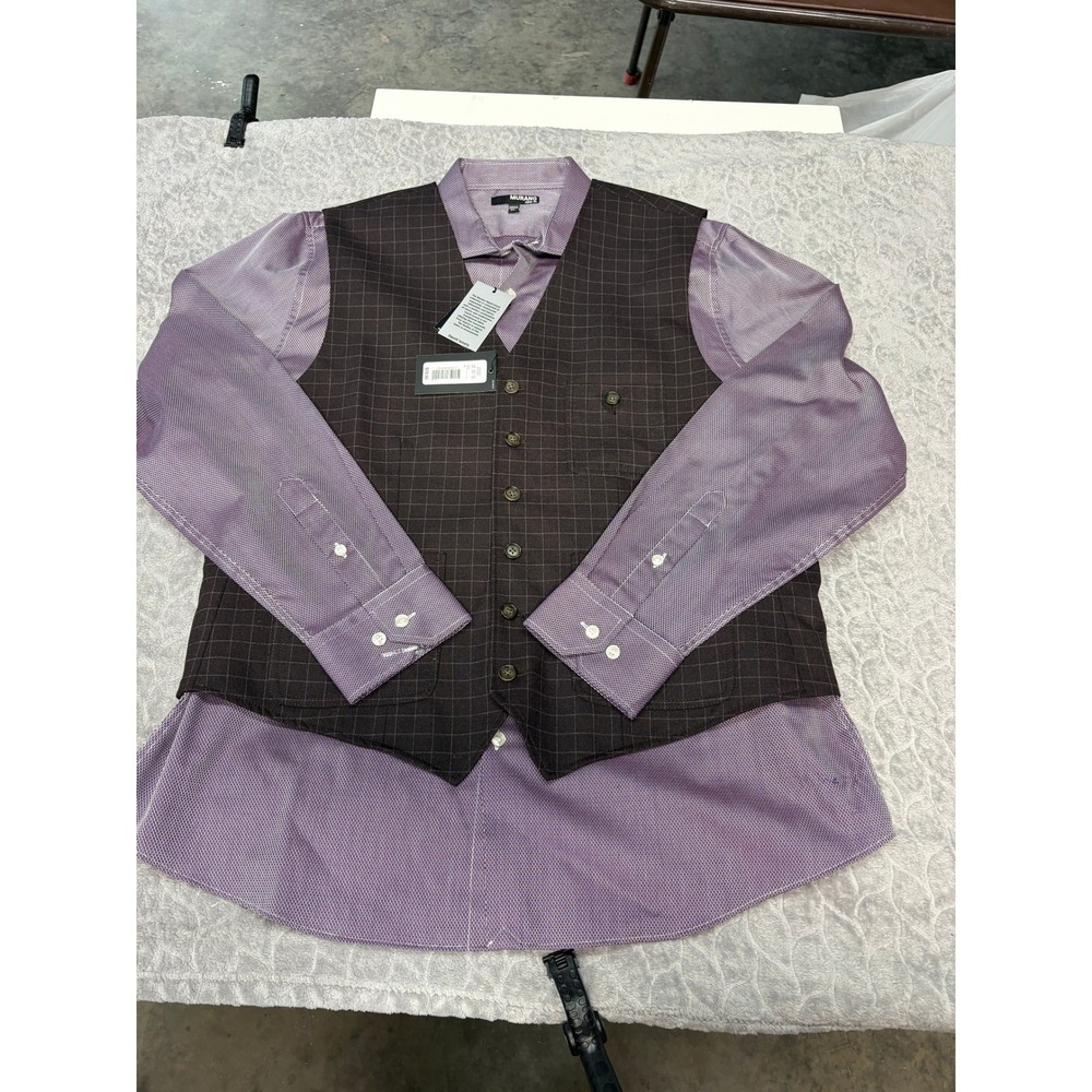 Murano Slim Fit Button Down Shirt Mens XL Purple Red Blue Micro Pattern NWT